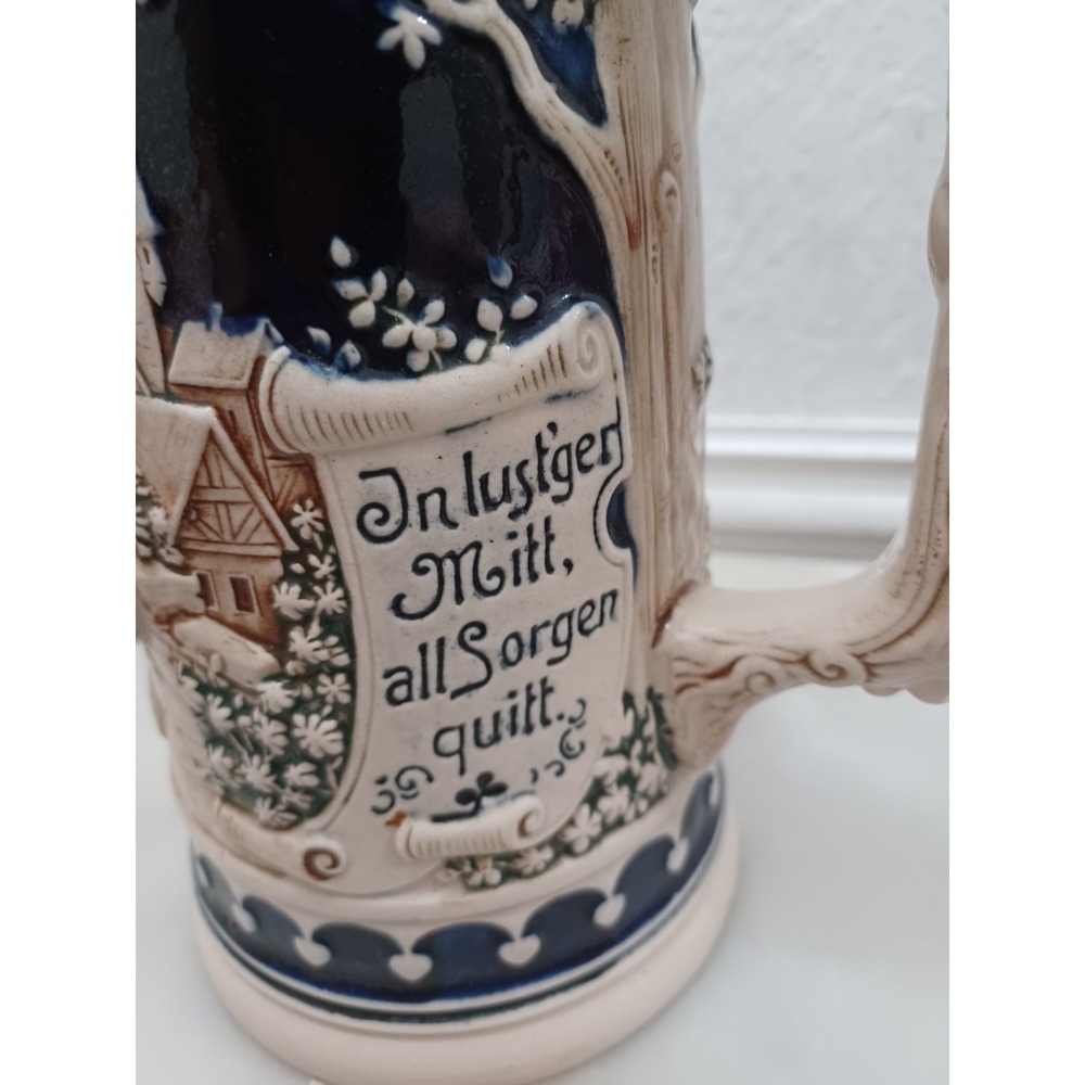 Old Vintage Ceramic/Porcelain Musical Beer Stein/Mug/Cup w/Metal Lid 10 5/8"Tall - Picture 4 of 12